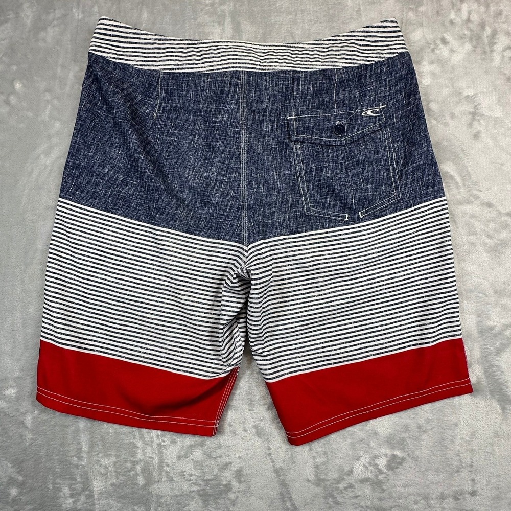 O'Neill Board Shorts Mens 32 Blue White‎ Red Striped Hyperfreak Swim Trunks - Picture 9 of 10